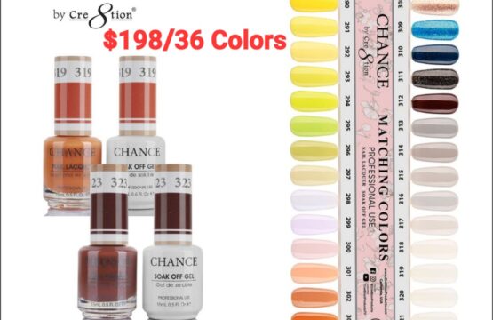 Chance Matching Color Gel & Nail Lacquer 0.5oz - 36 Colors #289 - #324 - Brown/Yellow/Nude Shades Collection w/ 2 set Color Chart