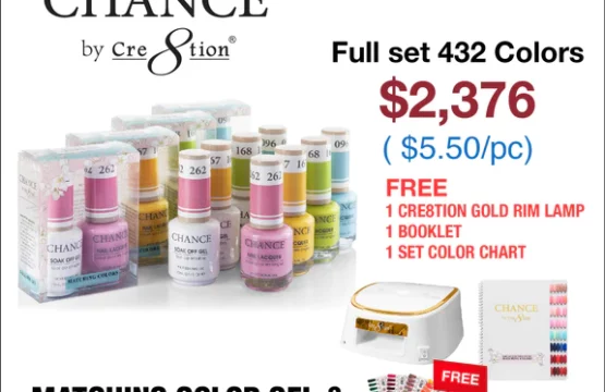 Chance Matching Color Gel & Nail Lacquer 0.5oz - Full Set 432 colors w/ 1 Cre8tion White with Gold Rim Lamp, 1 Booklet & 1 set Color Chart