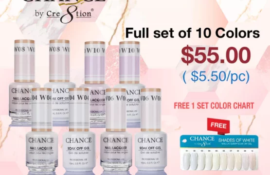Chance Gel & Nail Lacquer Duo 0.5oz - Shade of White Collection - Full Set 10 Colors w/ 1 Color Chart